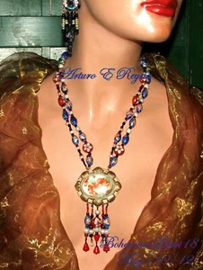 Arturo E.Reyna Porcelain Cameo Glass Cloisonne Beads HANDMADE Necklace Set - Picture 1 of 7