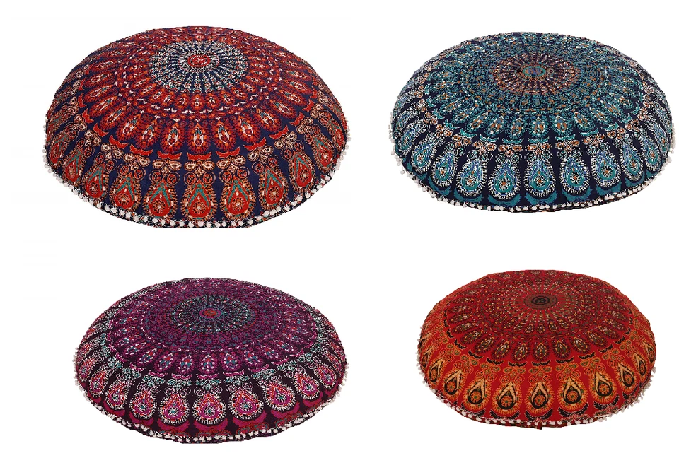 32" Large Mandala Bohemian Round Pouf Pillow Case Meditation Floor Cushion Cover - Image 1 of 1