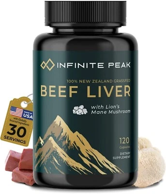 Cápsulas de hígado de res alimentadas con pasto con melena de león para energía, enfoque y memoria |... Foto 1 de 2
