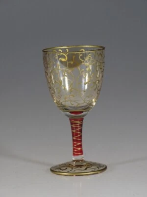 Victorian Crystal & Ruby Red Wine Glass with Gold Filigree Painting c.1890 - Image 1 of 4