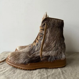 Hogan Fur Y2K Vintage Brown Boots Size W's US 9.5 M's US 7 UK 6.5 - Picture 1 of 10