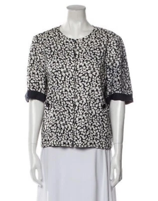 Valentino Vintage Auténtico Azul Blanco Lino Manga Corta Hoja Chaqueta 46 Mediano Foto 1 de 4