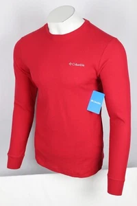 Columbia Men's Thermal Waffle Crew Neck Long Sleeve Shirt Red Embroidered Logo - Picture 1 of 6