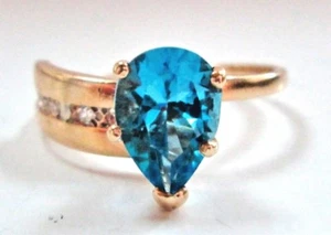 AG6 Gorgeous 14k Yellow Gold Per-cut Blue Topaz Diamonds COCKTAIL RING size 8.5 - Picture 1 of 12