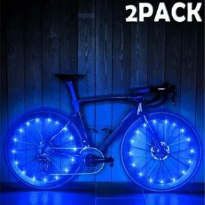 2 Pack LED Bike Wheel Lights Blue Waterproof Bicycle Spoke Tire Light Srip - Picture 1 of 4