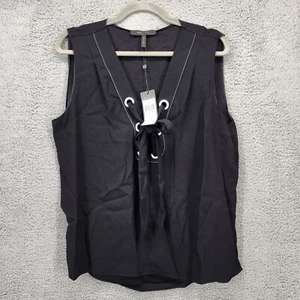 BCBGMAXAZRIA Marcia Womens Size Large Black Sleeveless V-Neck Lace Up Accent Top - Picture 1 of 8