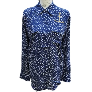 Free People -652 Sandrine Rose Navy camicia a pois ancora con bottoni piccola - Foto 1 di 9