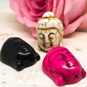 3 St. Buddha Kopf Perlen Buddhakopf Perle aus syn. Howlith - Gemischt - Bild 1 von 5