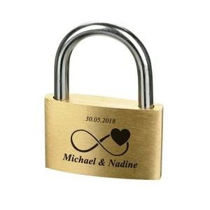 Amour Cadenas Fermé Or Avec Gravure Motif Infini Avec Cœur - Imagen 1 de 3