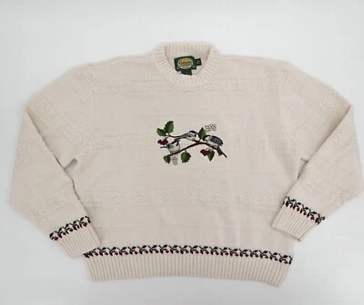 Suéter Cabela's para mujer tejido mediano cuello redondo bordado pájaros Foto 1 de 4