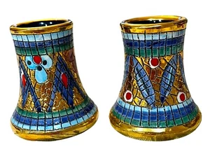 Handgefertigtes Paar Mosaik Mini Vasen aus Amalfi mit aufwendigen Goldakzenten - Bild 1 von 5