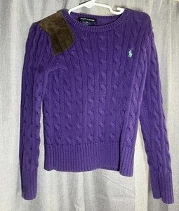 Ralph Lauren Girls Long Cable Sweater Pullover Purple Girl's Size 6 Cotton - Picture 1 of 10