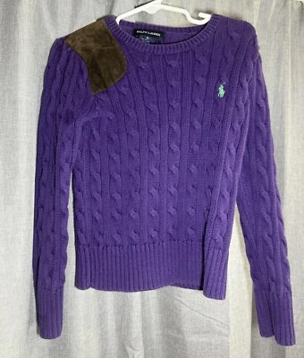 Ralph Lauren Girls Long Cable Sweater Pullover Purple  Girl's Size 6 Cotton - Image 1 of 4