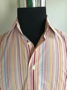 Mens REPORT Brand Collection striped dress Shirt Medium Button Up retail $89 - Picture 1 of 6