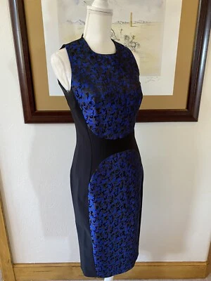 Vestido Michael Kors Collection Azul/Negro Midi Nuevo EE. UU. Talla 6 Foto 1 de 4