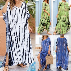 Women's Holiday Beach Bikini Cover Up Kaftan Ladies Boho Slit Long Maxi Dress  ⇗ - Picture 1 of 19