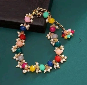 Multicolor Elegante Rajwadi Cuentas Ajustables Circonita Brazalete Ropa de Fiesta Ligero - Imagen 1 de 4