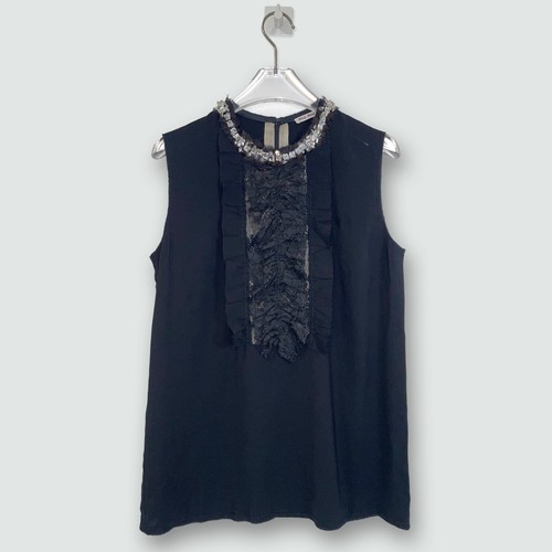 Miu Miu Top gotico Lolita nero in pizzo con volant e dettagli impreziositi Taglia IT 38 XSmall