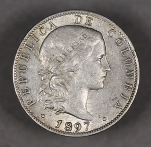 1897 Colombia Silver 20 Centavos - Picture 1 of 2