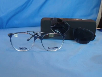 New Revolution Eyeglass Frame w/ Magnetic Sun Clip Kittery Blue Plastic 54-17 - Image 1 of 4