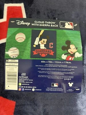 Disney Mickey Mouse X Cleveland Guardians Cloud Throw Blanket Sherpa Back 60x70” - Image 1 of 4
