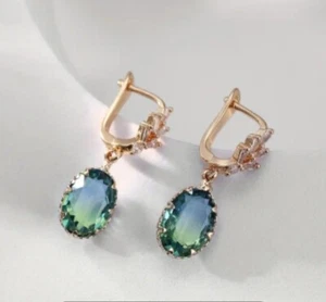 B🌈 Gorgeous Jewelry Stud Earrings Creative Water Drop Green Blue Cubic zirconia - Picture 1 of 4