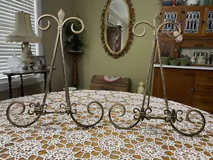 Pair of Large Tabletop Book Art Stand Easel Bronze Finish Fleur de Lys Accents - Picture 1 of 12