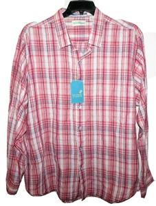 Camisa Roundtree Yorke Caribbean L/S Grande Vintage Roja Cuadros Mezcla de Lino Nueva con Etiquetas - Imagen 1 de 2