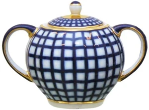Elegante azucarero azul cobalto con detalles de oro 22K té café porcelana - Imagen 1 de 1