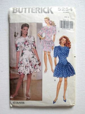 Simplicity 5254 Vintage 1991 Drop Waist Dress Ruffle Skirt Misses 6 8 10 6-10 - Image 1 of 4