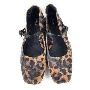 Pisos Negro Marrón Estampado Leopardo Gamuza Cuero Mary Jane Talla 5.5 Clarks - Imagen 1 de 11