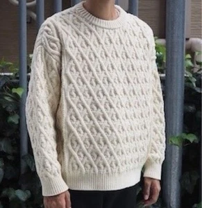 Maglione maglia AURALEE uomo avorio merino aran taglia M usato - Foto 1 di 5