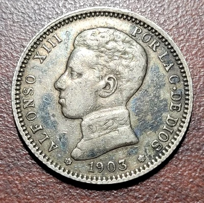 SPAIN 1903 (03) One Peseta VF Original Toning Spanish Silver Coin - Image 1 of 2