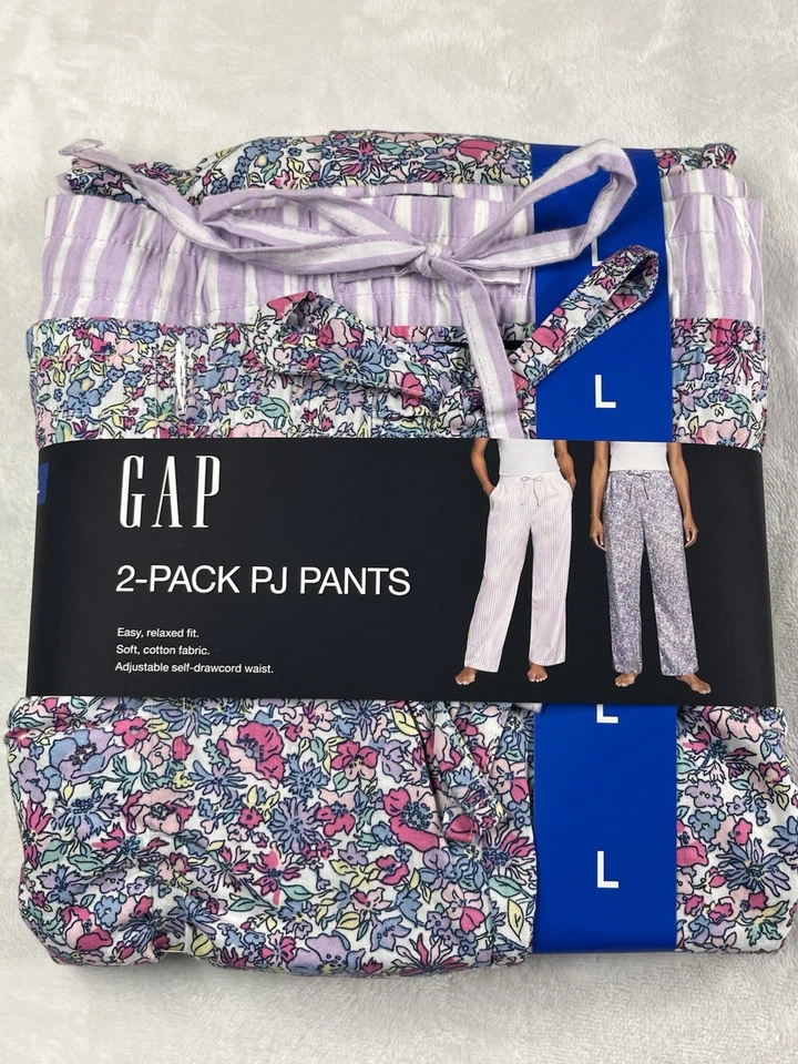 Gap Women's 2 Pack PJ Pants Light Purple Flowery Large 100 Cotton