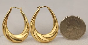 14K Gold Ribbed Twisted Hoop Earrings Hoops 585 14KT 1" Weigh 4.1 Grams READ - Imagen 1 de 12