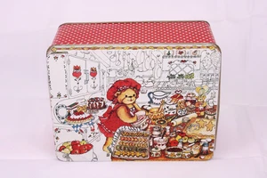 Vintage Enesco Lucy & Me  LUCY RIGG Collectible Bear Making Cookies Tin 7x5x3 - Picture 1 of 3