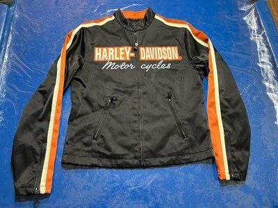 Chaqueta para mujer Harley Davidson pequeña negra naranja cremallera completa Foto 1 de 4