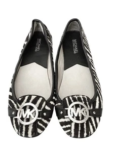 Michael Kors Fulton Flats Women’s Size 9 Black White Zebra Calf Hair MK Logo - Picture 1 of 16