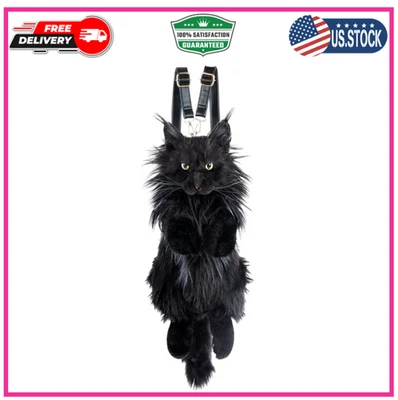 Cat Shaped Backpack - Handcrafted Stuffed Animals Bag, Black Cat Plush Bag wi... - Image 1 of 4