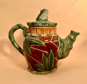 Henriksen Imports Majolica Frog Teapot Hand Painted Stoneware Toad Lily Pad - Picture 1 of 7