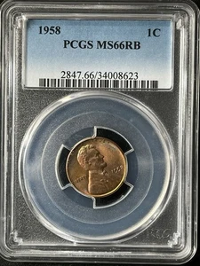 1958 1C RB Lincoln Wheat One Cent PCGS MS66RB 34008623 - Picture 1 of 2