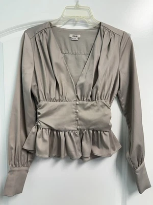 JASON WU Peplum Ruffle Blouse XS Gray Silver Princess Cottage Core Peasant Style - Image 1 of 4