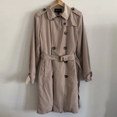 London Fog Womens Trench Coat Large Taupe Long Double Breasted Belted Old Money - Image 1 of 4