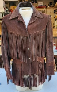 Vtg Jo-O-Kay Womens 14 Leather Suede Jacket Hippie Fringe Cowboy Western Jacket - Picture 1 of 8