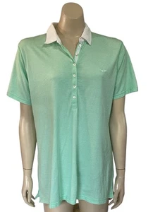 RM Williams Polo Shirt Wmn Sz 18 Cotton Short Logo Sleeve Green White Pinstripe - Foto 1 di 11