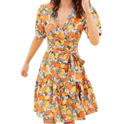 Princess Highway Dress Women Size 14 Orange Floral Fruit Wrap Mini Cottagecore - Image 1 of 4