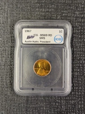 1967 SMS MS 69 RD Lincoln Memorial Cent ICG -Special Mint Set 1c New White Label - Image 1 of 4
