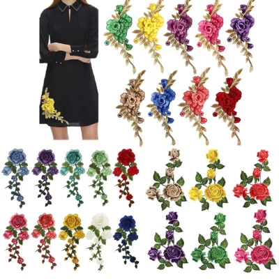 Rose Flower Embroidered Sewing On Patch Iron On Patch Stickers For Clothes Bad ~ - Image 1 of 4