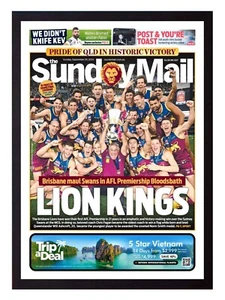 Framed 2024 Brisbane Lions AFL Premiers Football Poster - 62cm x 44.5cm x 3cm - Picture 1 of 4