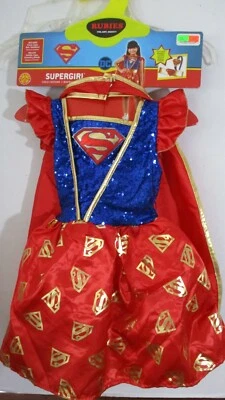 RUBÍES~DISFRAZ DE SUPERGIRL Halloween~niña pequeña (5-6)~vestido capa cinturón diadema~nuevo con etiquetas Foto 1 de 4